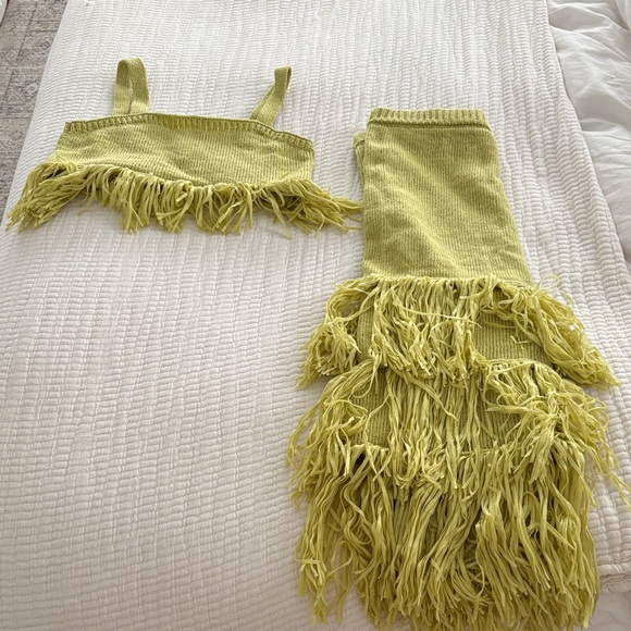 SAYLOR Dresses & Skirts - SAYLOR Chartreuse Knit Cropped Tank with Fringe